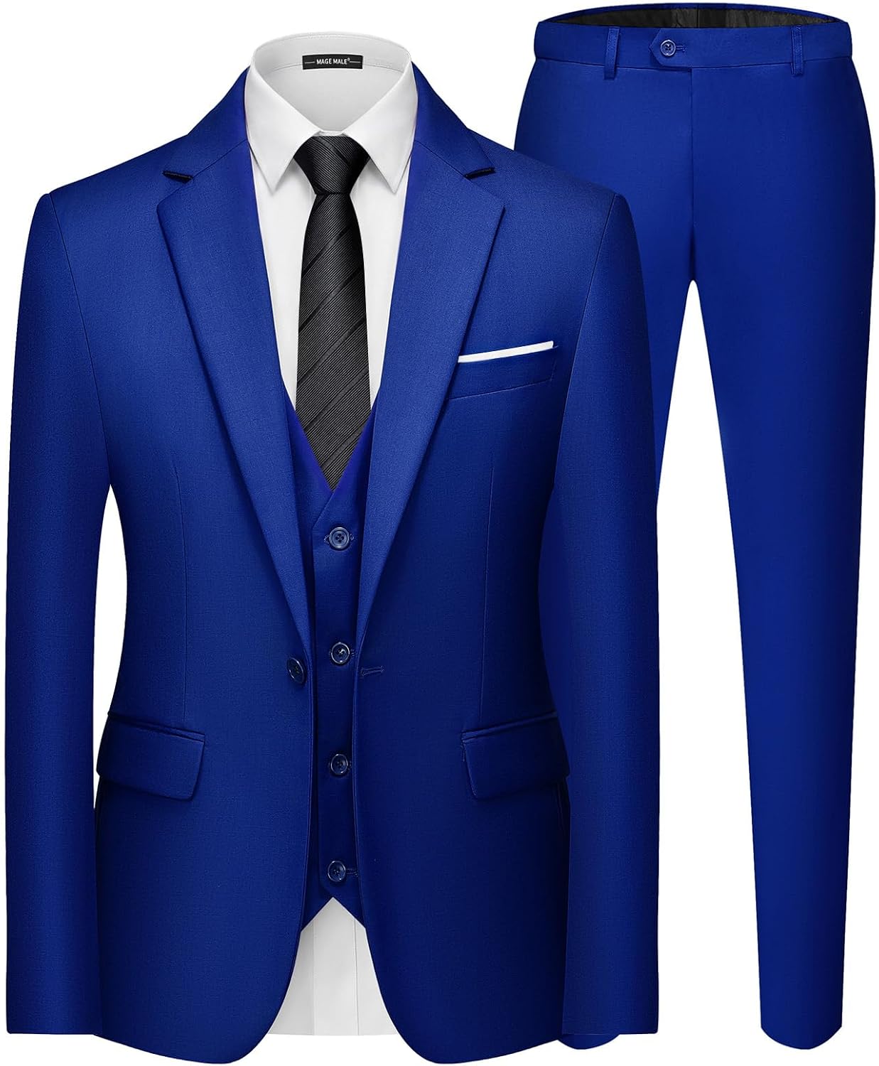 Detalle de MAGE MALE Men's 3-Piece Slim-Fit Suit with One-Button Blazer, Vest and Pants