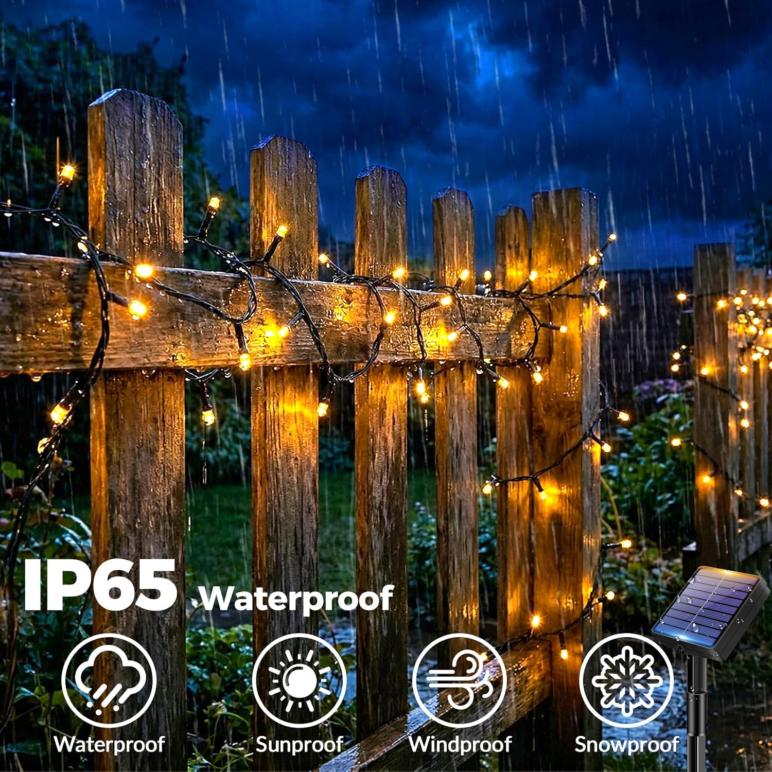 Detalle 2 de Bitjam 6M 60 LED Solar-Lichterkette Outdoor – IP65, 8 Modi, wasserdicht und wetterfest