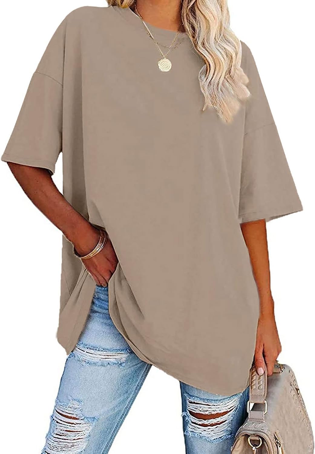 Detalle de FDKLOOK Women's Oversized Shirt Short Sleeve