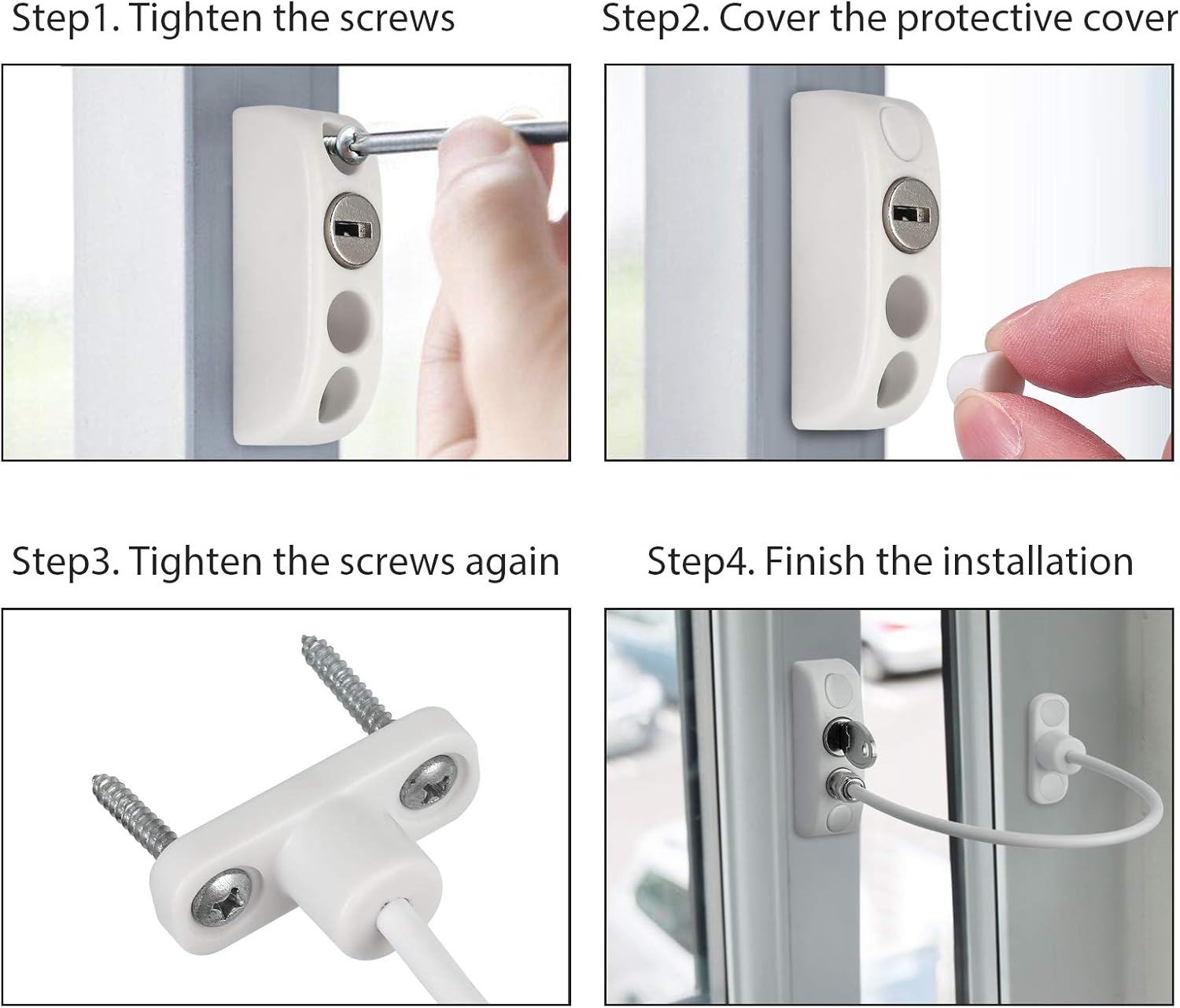 Thumbnail 3 de Neoteck Window Restrictor Lock Cable (4 Pack) – Lockable child safety window and door restrictor in white