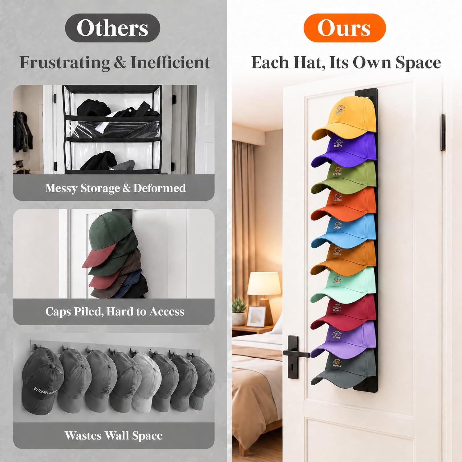 Detalle de Lifewit 25093 Wall-Mounted Hat Organizer, 30-Cap Storage, 3-Pack