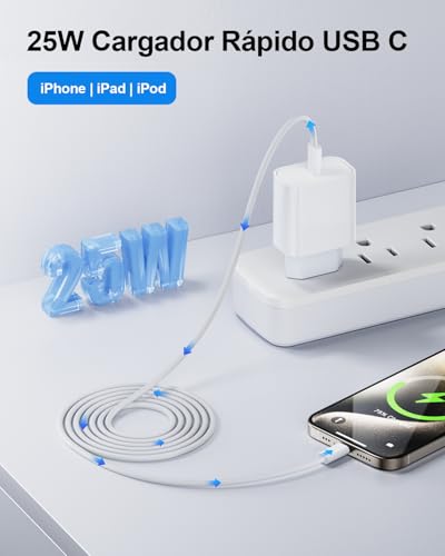 Detalle de LumFocus Cargador USB-C de 25W con cable de 2 m para iPhone y más (Blanco)