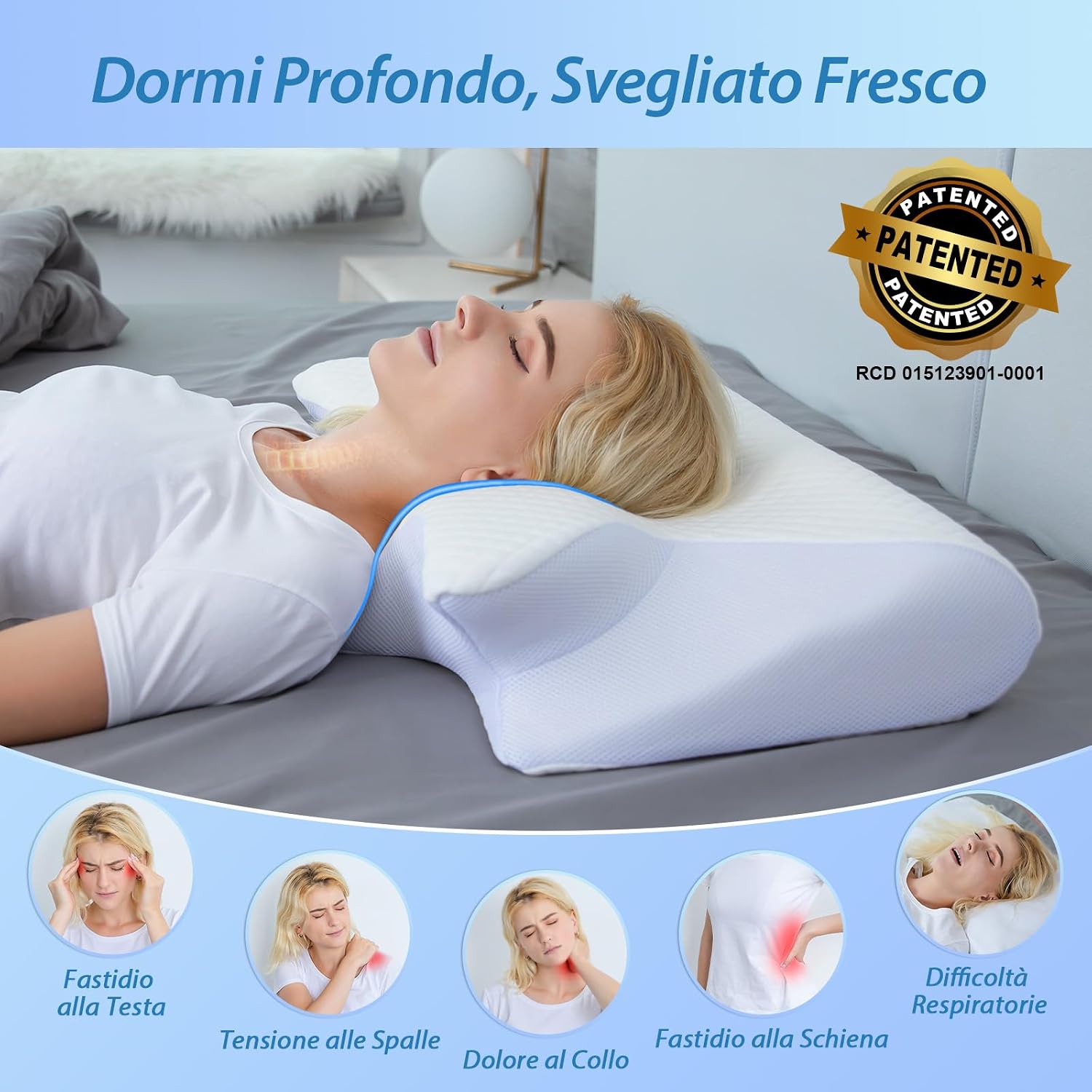 Thumbnail 4 de HOMCA Cuscino Cervicale 2 in 1 in Memory Foam: supporto ergonomico con federa sfoderabile (60x40x12/14 cm)