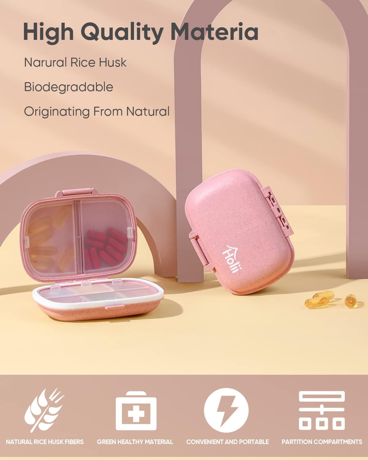 Thumbnail 6 de Holii YH-002 Travel Pill Organizer, Pink 8-Compartment Portable Case