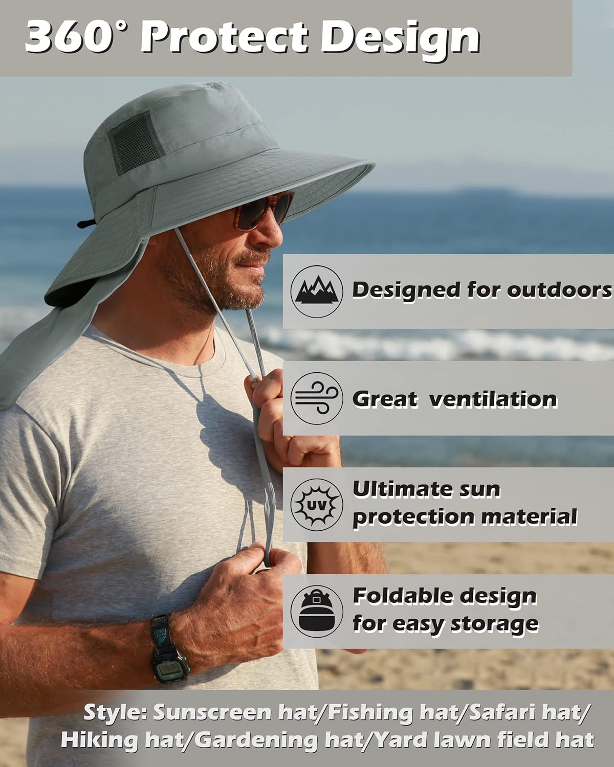 Thumbnail 1 de Kato Tirrinia Outdoor Sonnenhut mit Kinnband – faltbarer Bucket Hut mit Nackenschutz UPF 50+