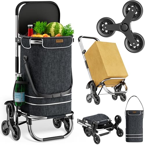 MONZANA Chariot de Courses Noir 56 L, 3 en 1 pliable avec isolation et 4 roues réfléchissantes