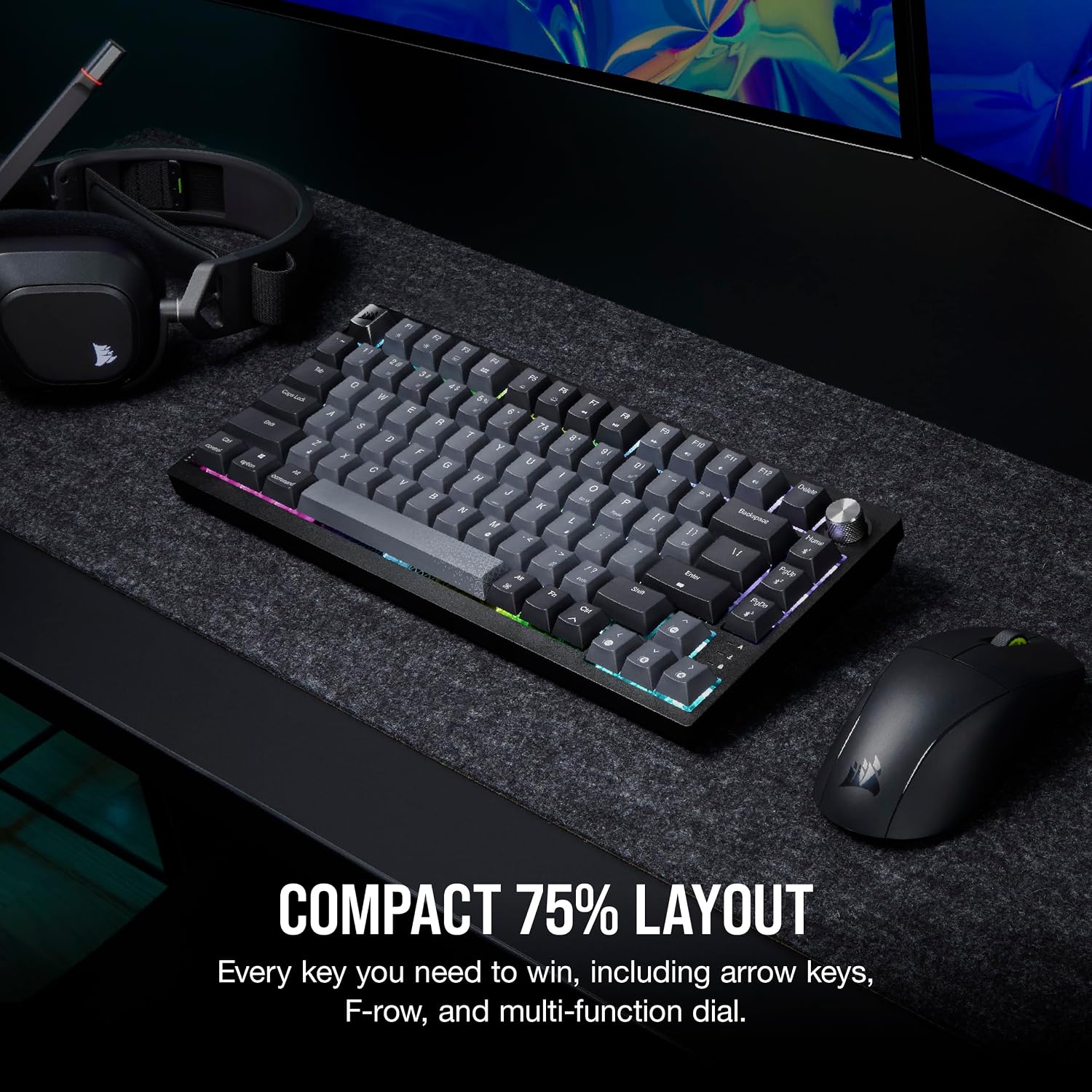 Detalle de Corsair K65 PLUS Wireless 75% RGB Mechanical Keyboard (UK Layout) with Pre-Lubricated MLX Red Switches
