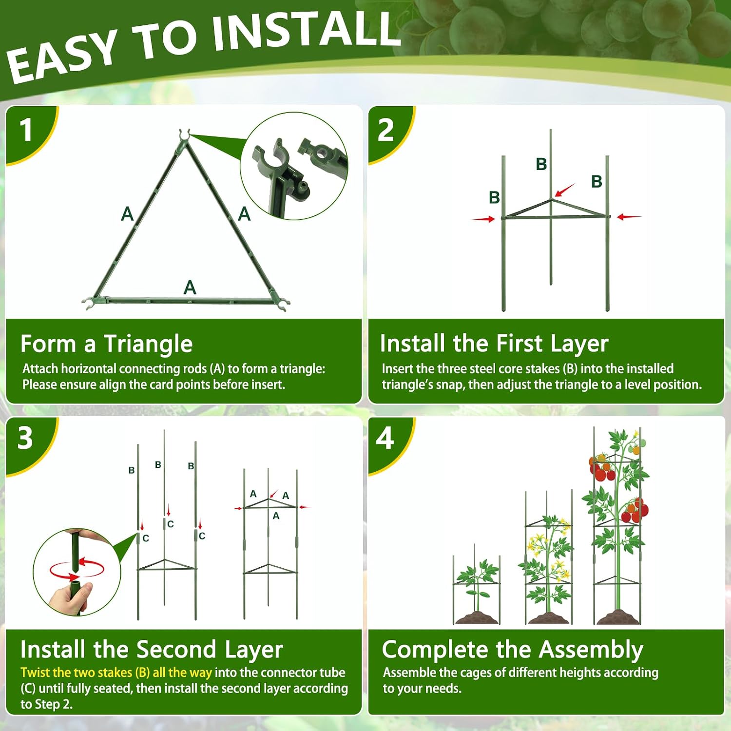 Thumbnail 6 de Ergohortus TPA0201 Tomato Plant Support Cages, Adjustable 47-inch, Set of 3