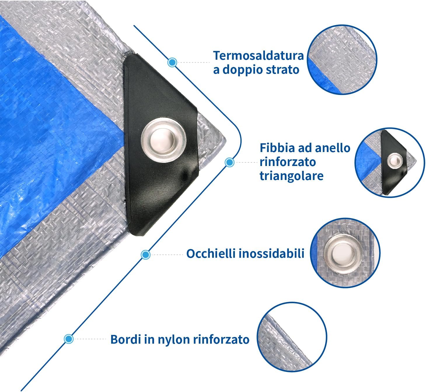 Thumbnail 2 de Covall Telone Occhiellato Leggero 6x8 m – Protezione impermeabile anti‑vento e UV, Argento/Blu