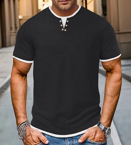 Detalle 2 de Hisir Camiseta de Verano para Hombre con Bloques de Color, manga corta y cuello redondo