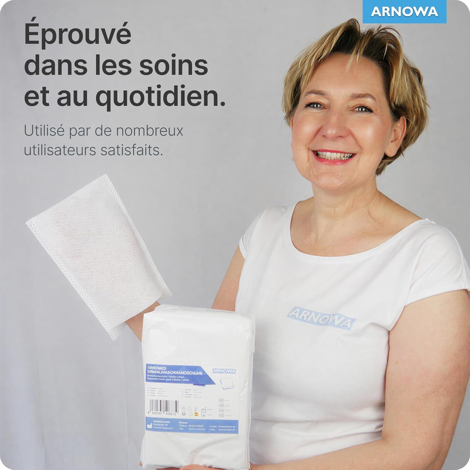Thumbnail 6 de 50x ARNOMED gant de toilette jetable hydrofuge (molleton non-tissé & PE), pour adultes, enfants et bébés