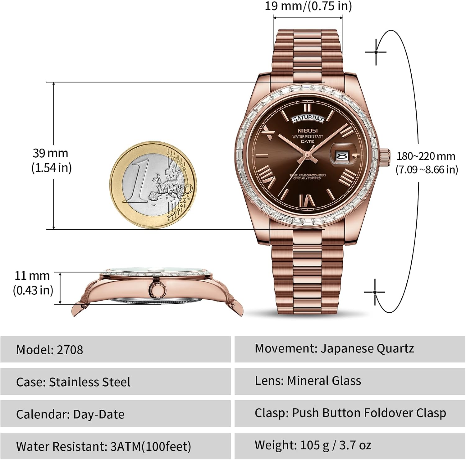 Detalle de NIBOSI Orologio da uomo analogico al quarzo con lunetta “diamanti”, impermeabile 3 ATM e calendario giorno/data