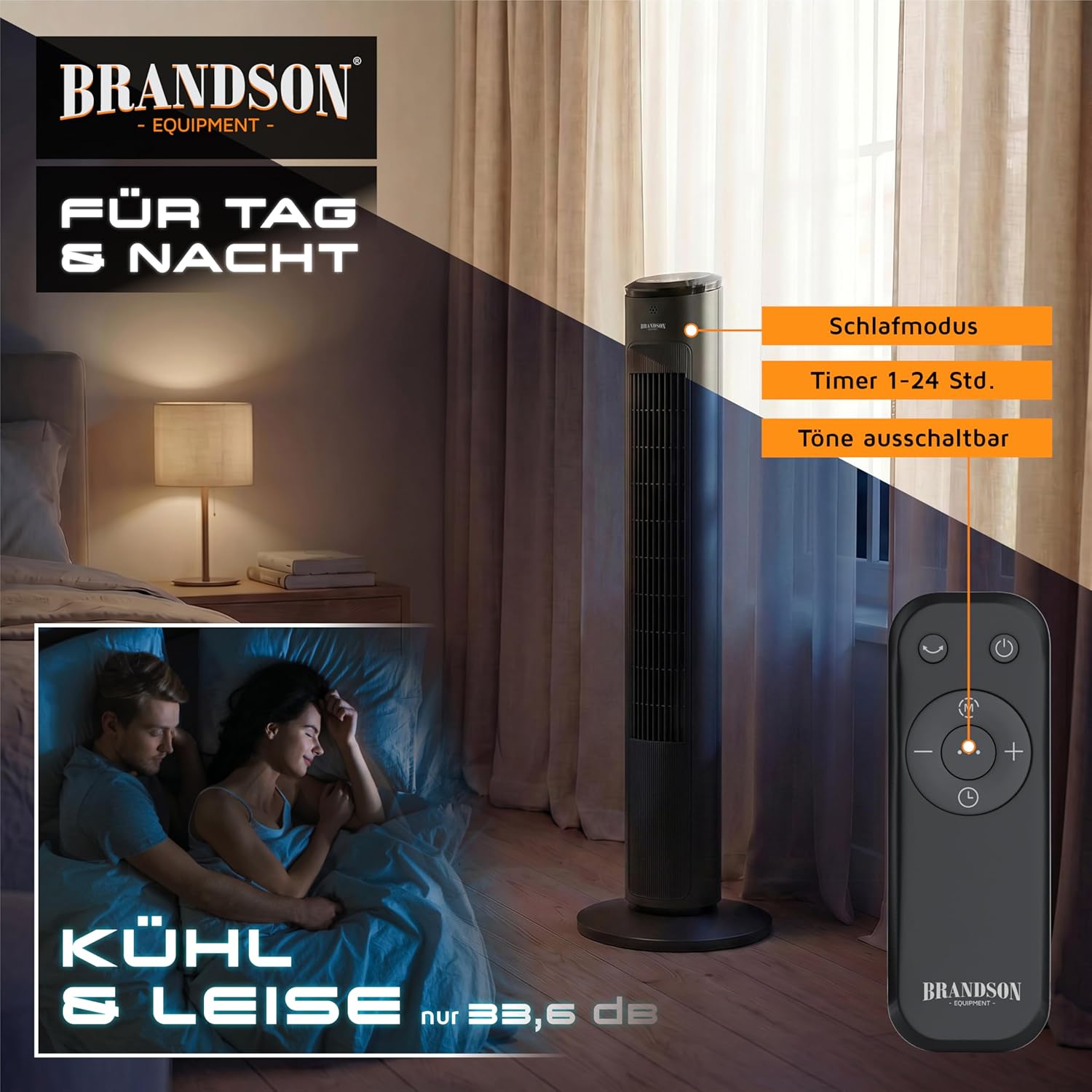 Detalle de Brandson Turmventilator ECO GREEN – DC Motor, leise, Oszillation, Fernbedienung