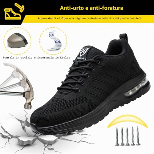 Detalle de Baofular Scarpe Antinfortunistiche da Uomo Donna - Leggere, Traspiranti e Antiscivolo (Nero, 43 EU)