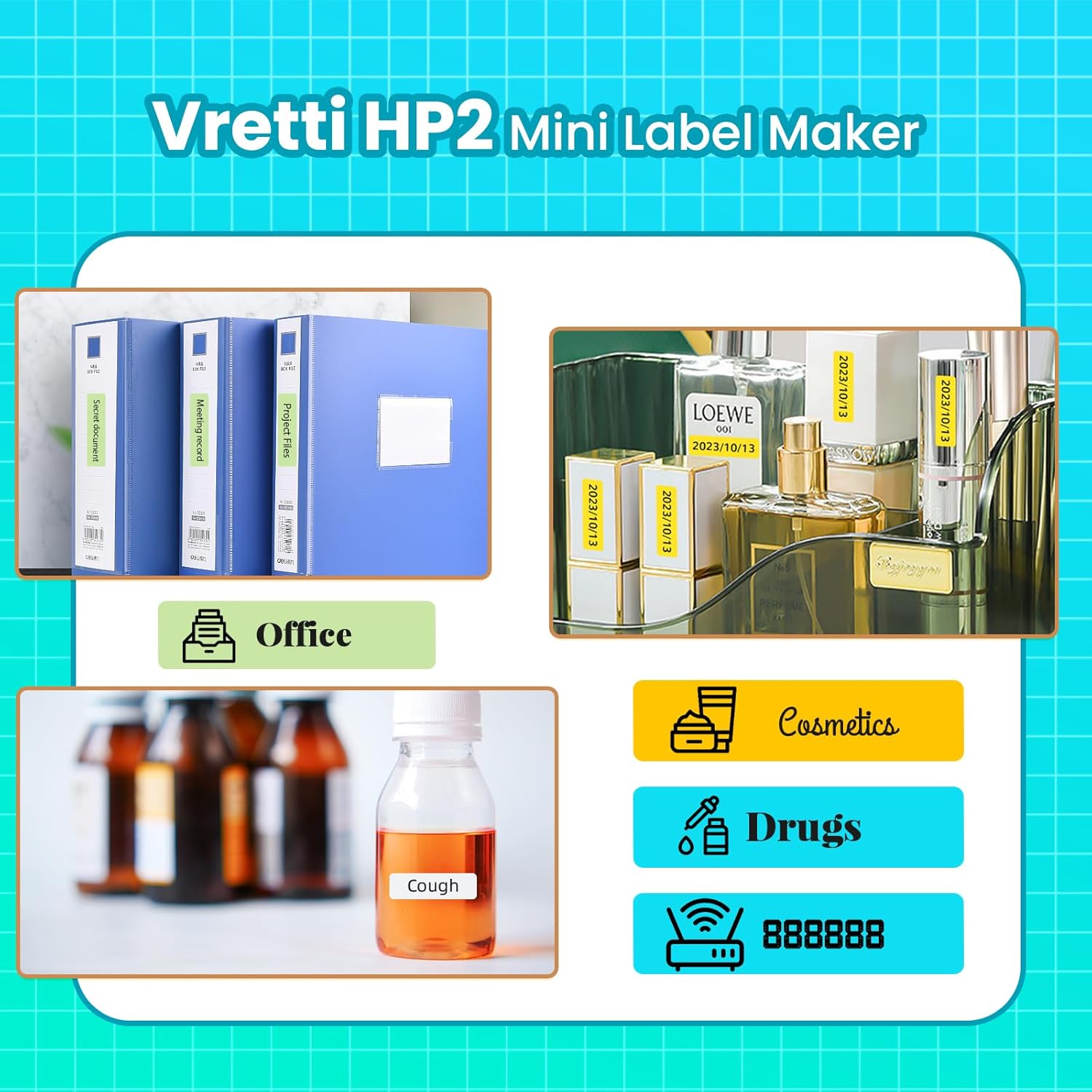 Detalle de vretti HP2 Portable Bluetooth Label Maker: compact, rechargeable, and phone‑driven labelling