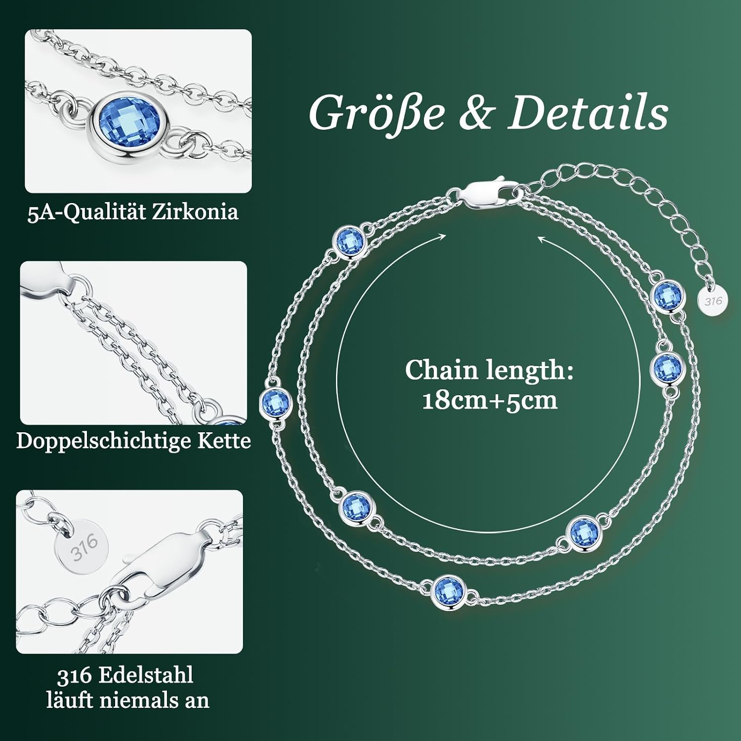 Detalle de LOUISA SECRET Pferdeaugen-Armband für Damen aus 925 Sterling Silber mit Zirkonia – verstellbar