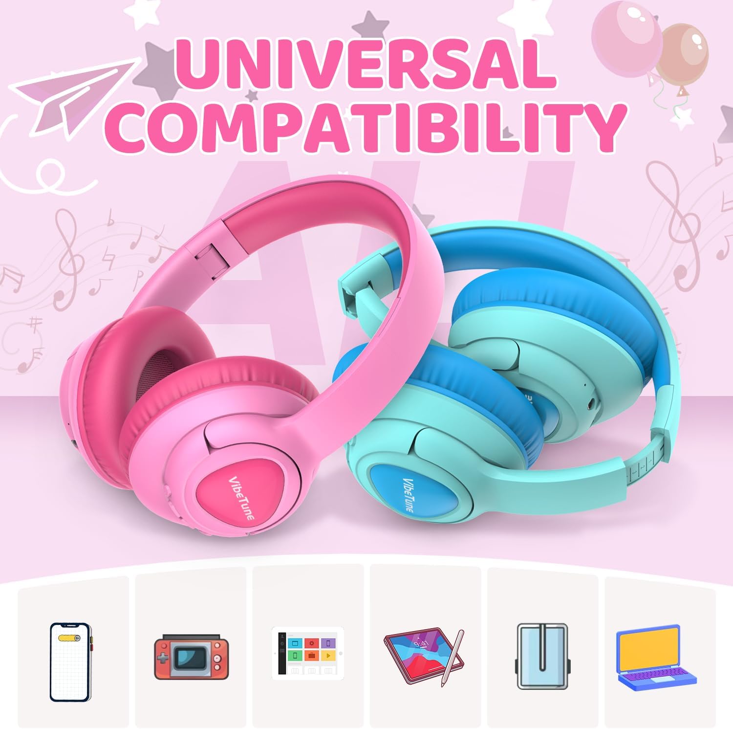 Thumbnail 6 de VibeTune Kids Bluetooth Headphones (Pink) with up to 60H playtime, volume limited 85/94dB and Bluetooth 5.4
