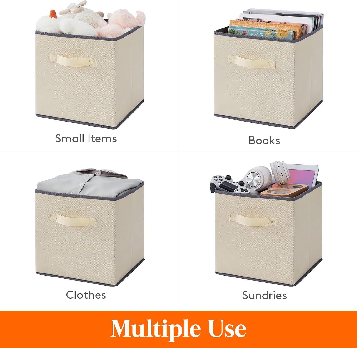 Detalle de Lifewit Fabric Storage Boxes, Pack of 6, 33 x 33 x 33 cm, 36 L, Khaki