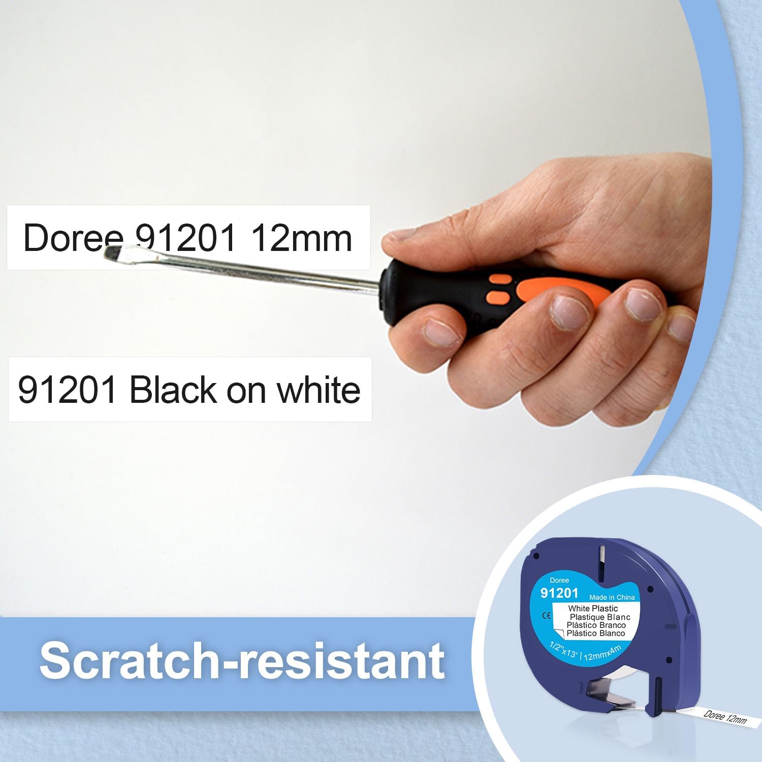 Detalle de DOREE 6 pz etichette 91201 S0721660 – Nastro etichetta 12 mm x 4 m, nero su bianco per LT-100H/T/XR