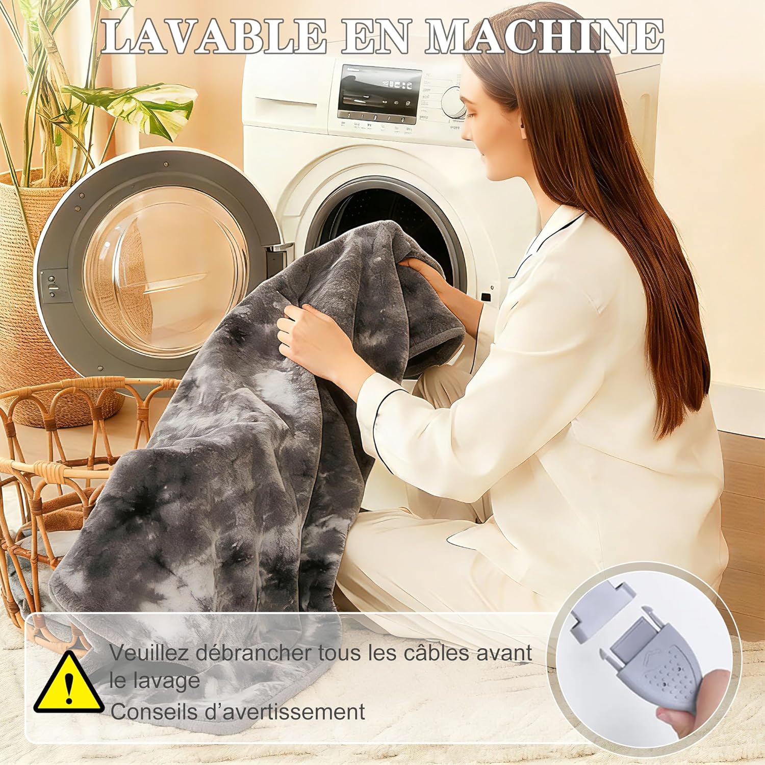 Thumbnail 5 de COZYTY Couverture Chauffante 130×180 cm en polaire tie-dye gris-noir, 6 niveaux de chaleur, minuterie 10 h