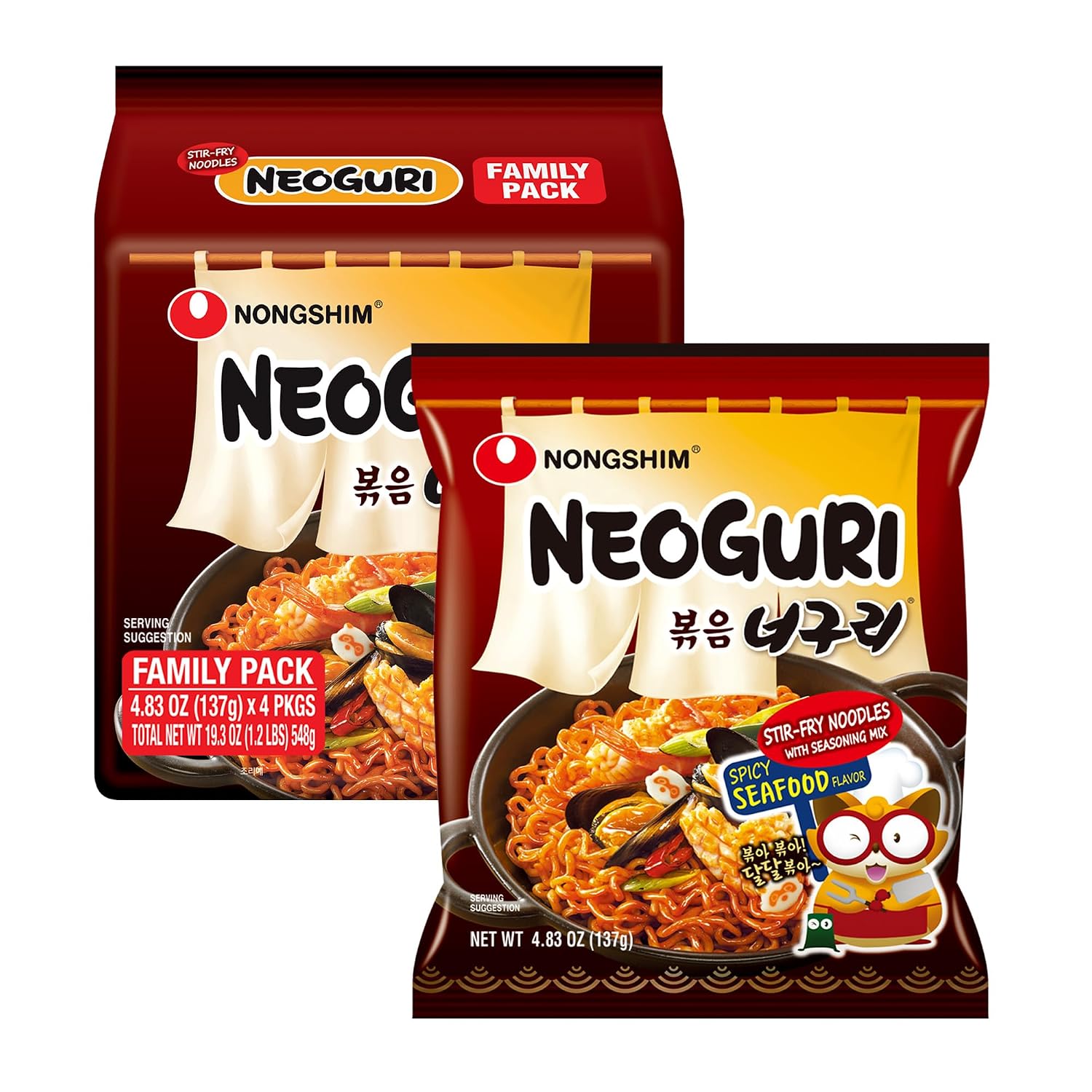 Detalle de Nongshim Neoguri Stir-Fry Korean Ramen Noodles, 4-Pack, Spicy Seafood