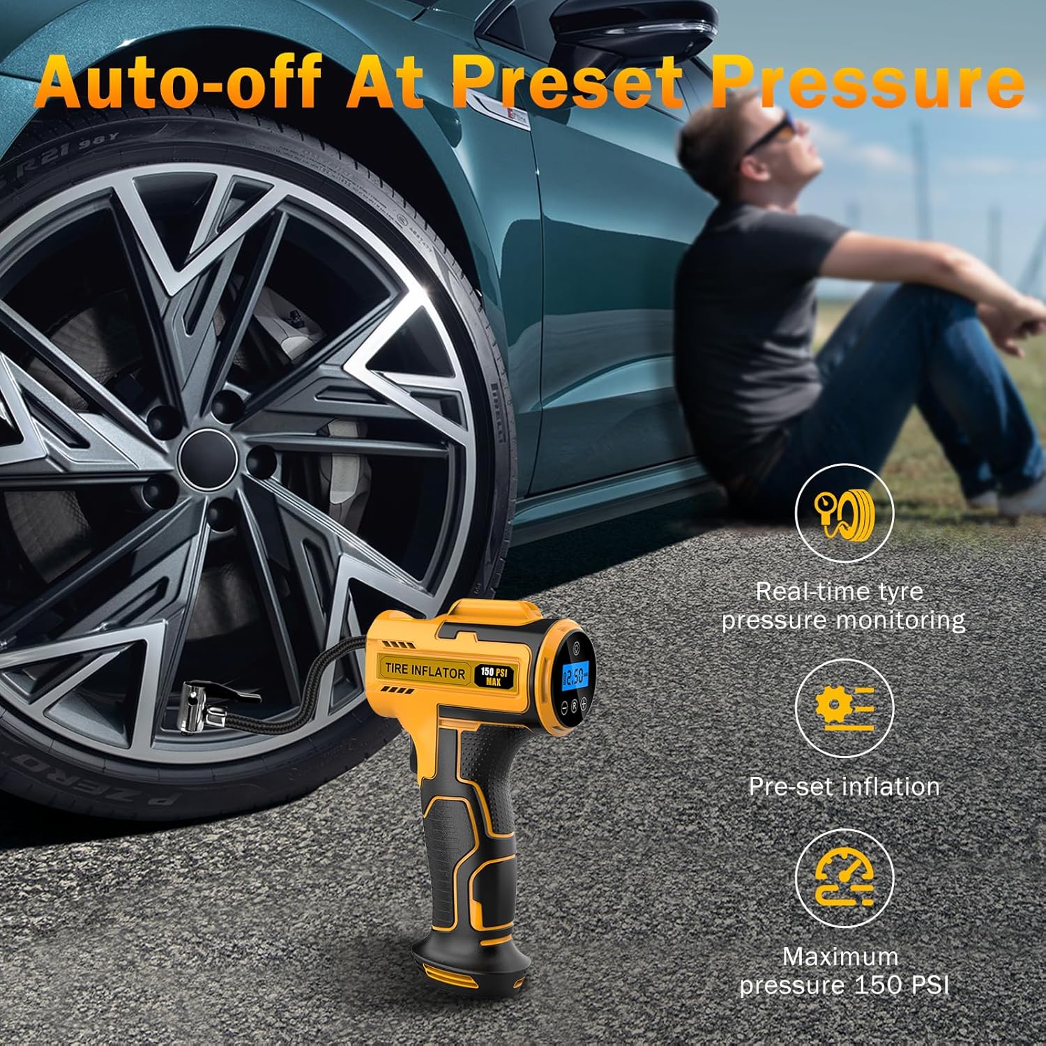 Detalle 2 de Hjh Car Tyre Inflator 150 PSI cordless pump