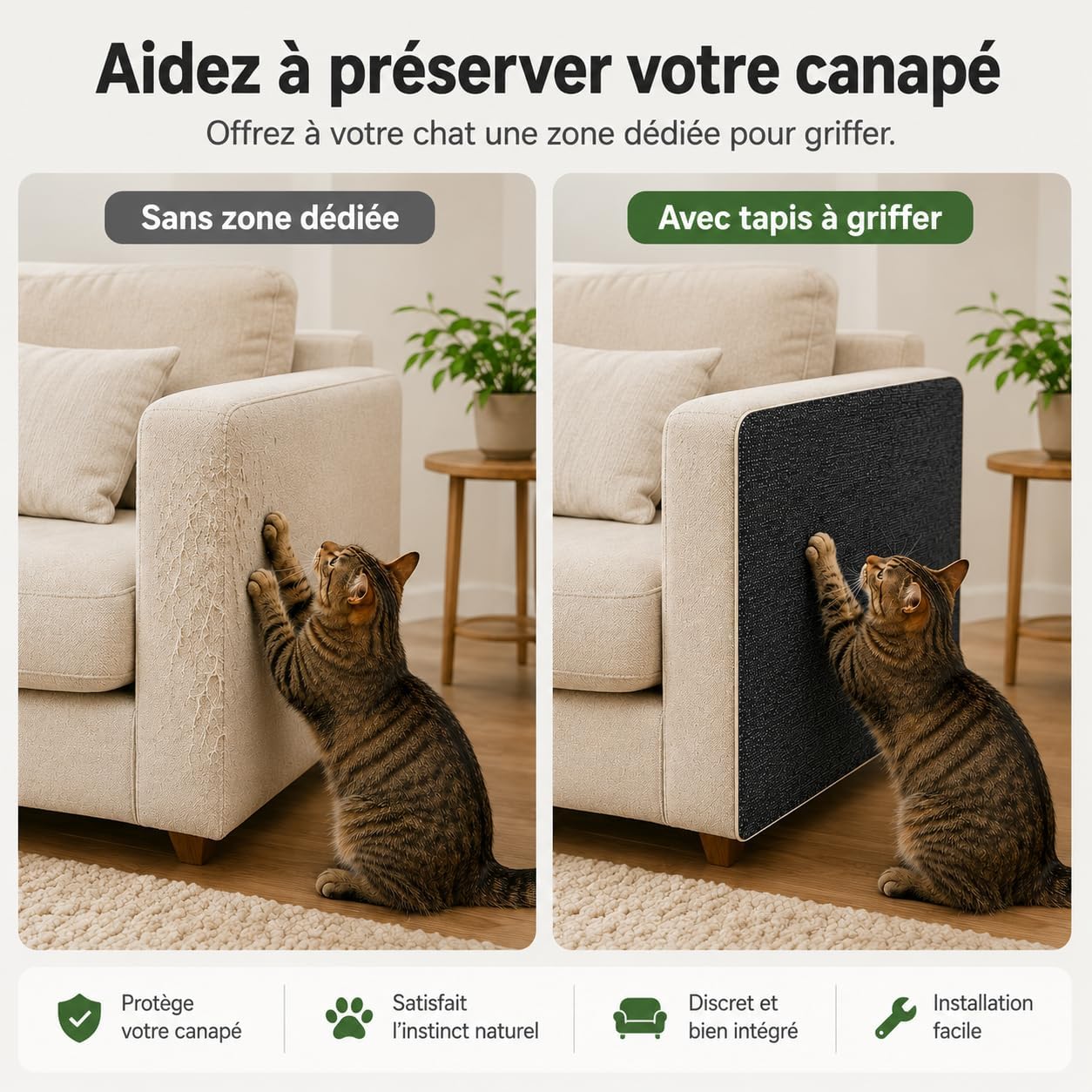 Detalle 2 de Protection Canapé Chat Anti Griffes – Tapis griffoir 200 x 40 cm découpable, auto-adhésif et résistant en fibre polyester (Gris)