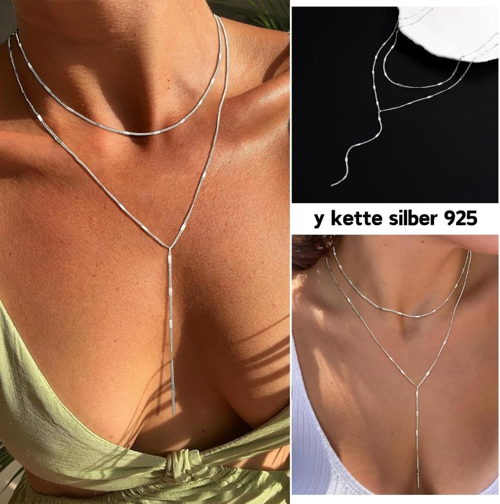 Detalle de Meteorstarry Lange Y-Kette mit Anhänger aus 925er Sterling Silber – Boho-Layering–Doppelkette