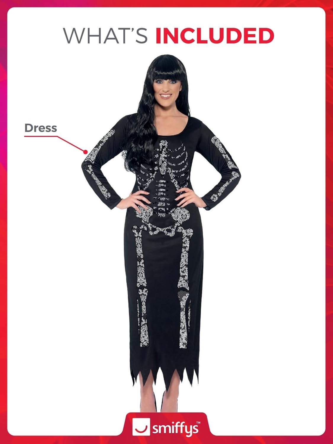 Thumbnail 3 de Smiffy's 38873L Skelettkostüm für Damen, L, schwarz – spooky Stil für Halloween