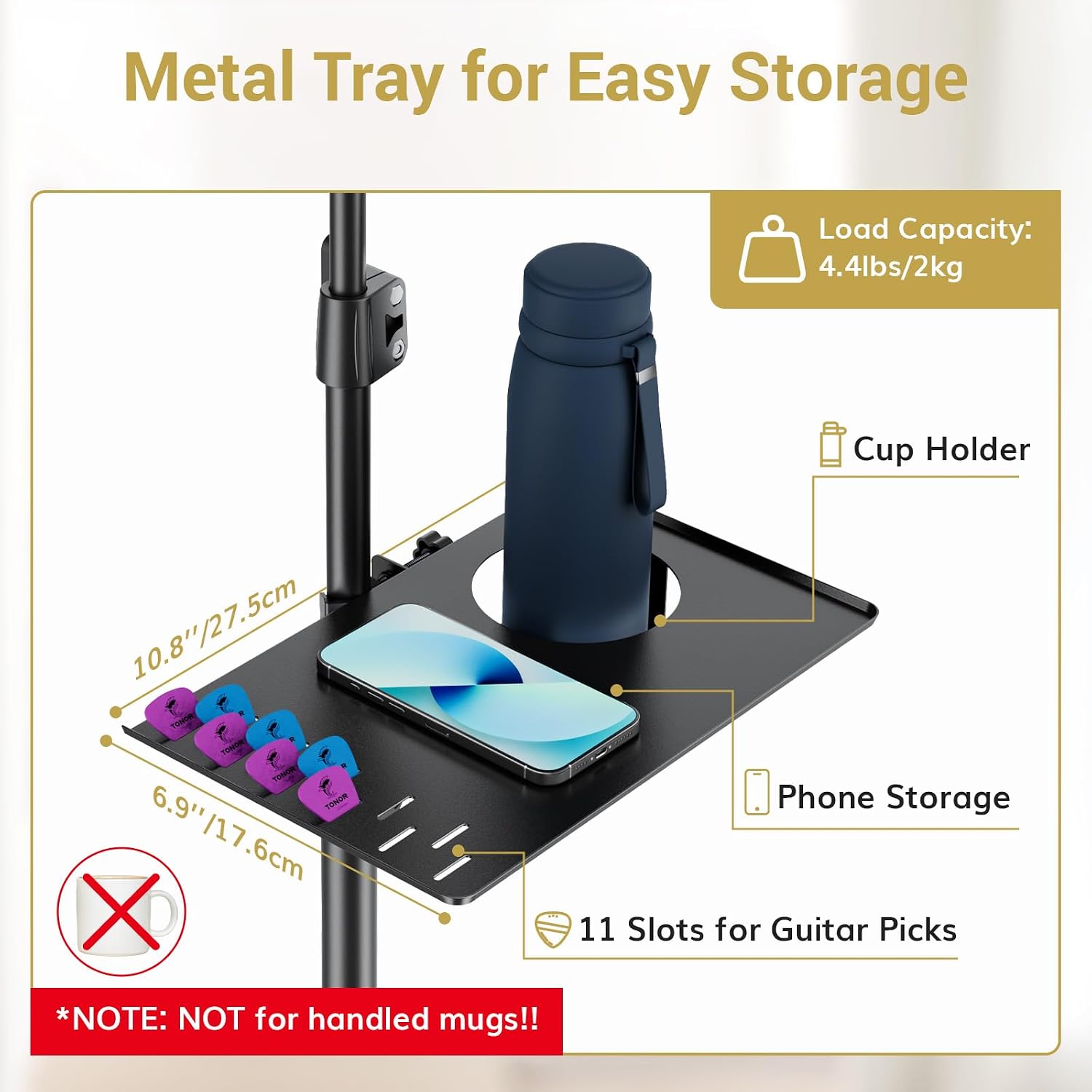 Detalle de TONOR T35+ Adjustable Microphone Stand with Tablet Clamp and Metal Tray