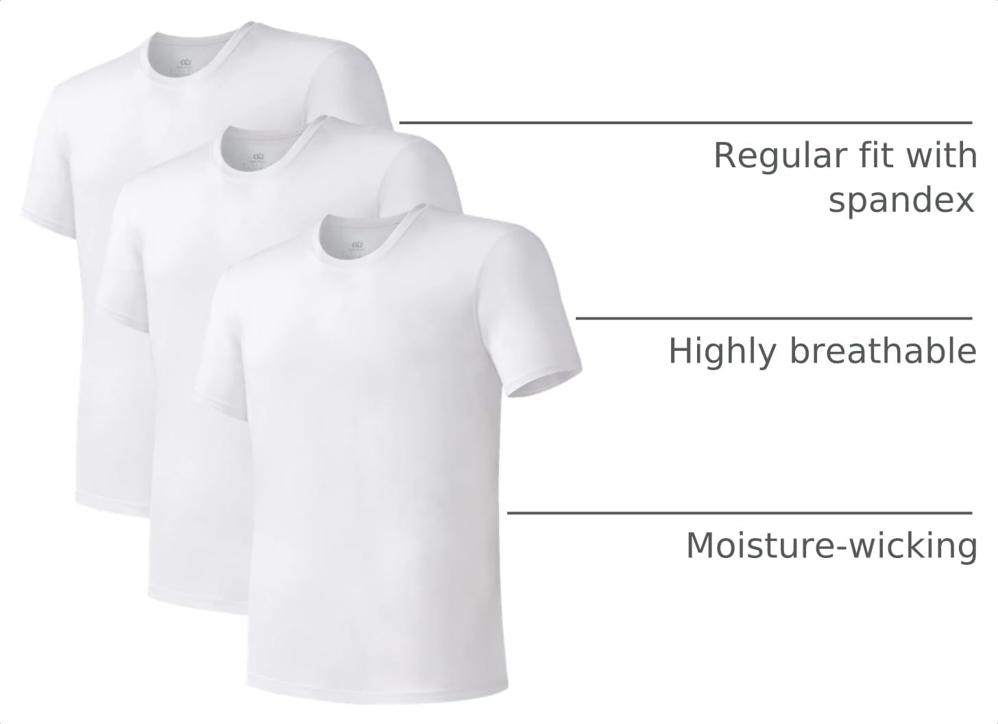 Detalle 2 de DAVID ARCHY Men’s Moisture-Wicking Crewneck Undershirt (3 or 5 Pack)