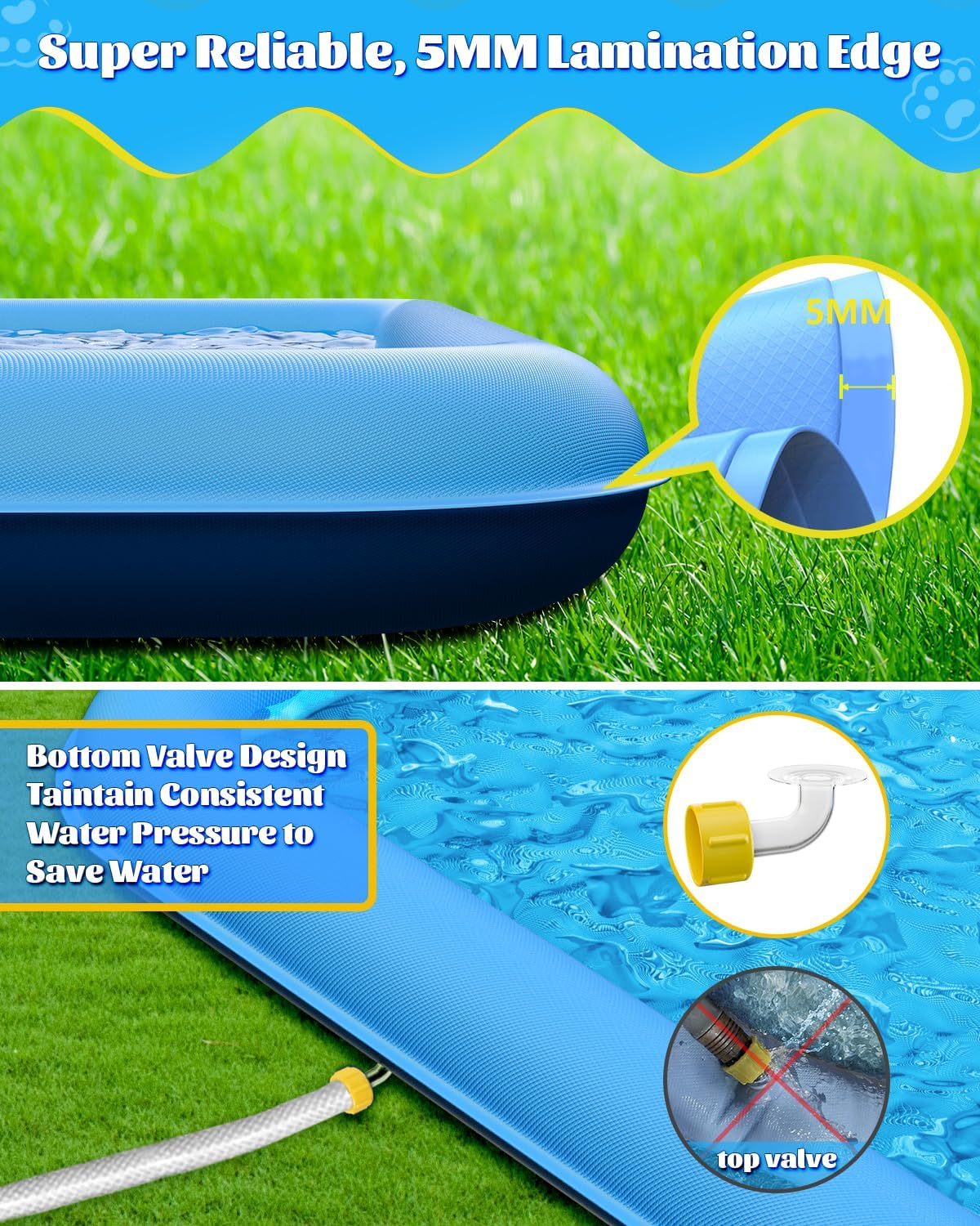 Detalle de Raxurt Splash Pad: 130" Diagonal, 98" Square Non-Slip Dog & Kids Splash Pad (Blue)