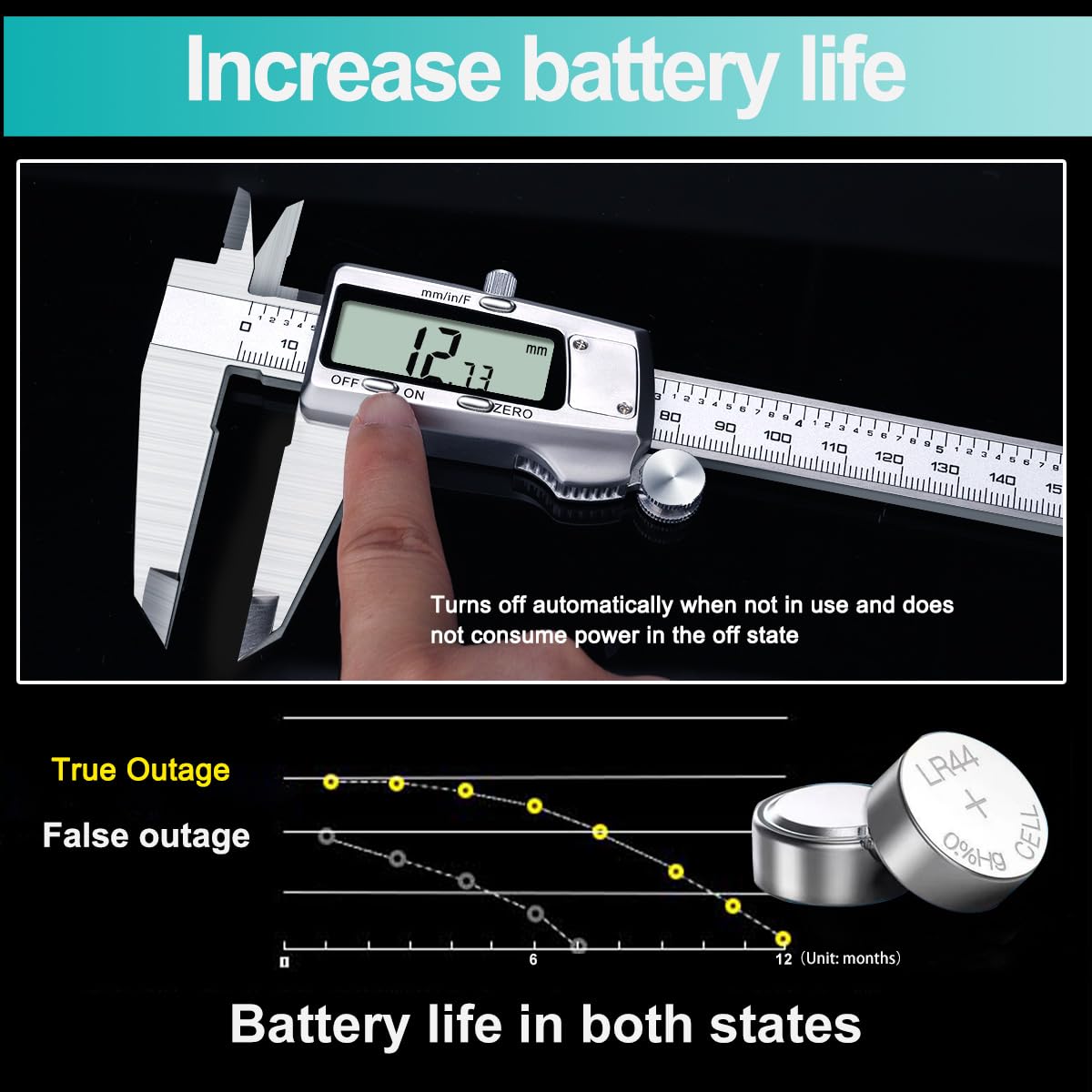Detalle de Kynup KY-21S-4 Digital Caliper, 0–12-Inch/300 mm Stainless Steel