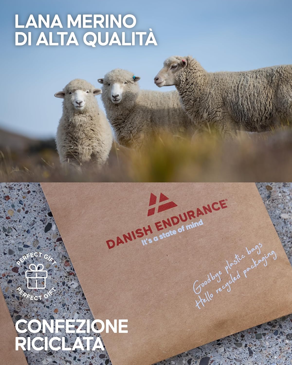 Detalle de Danish Endurance calze trekking in lana merino anti-vescica per uomo, donna e bambino