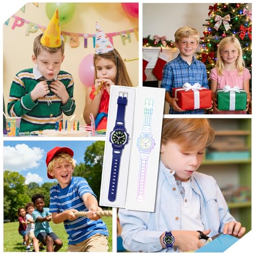 Detalle de DTKID Kinderuhr Junge Mädchen – 7-Farben Armbanduhr Analoge Uhr, 3ATM Wasserdicht, 5–16 Jahre