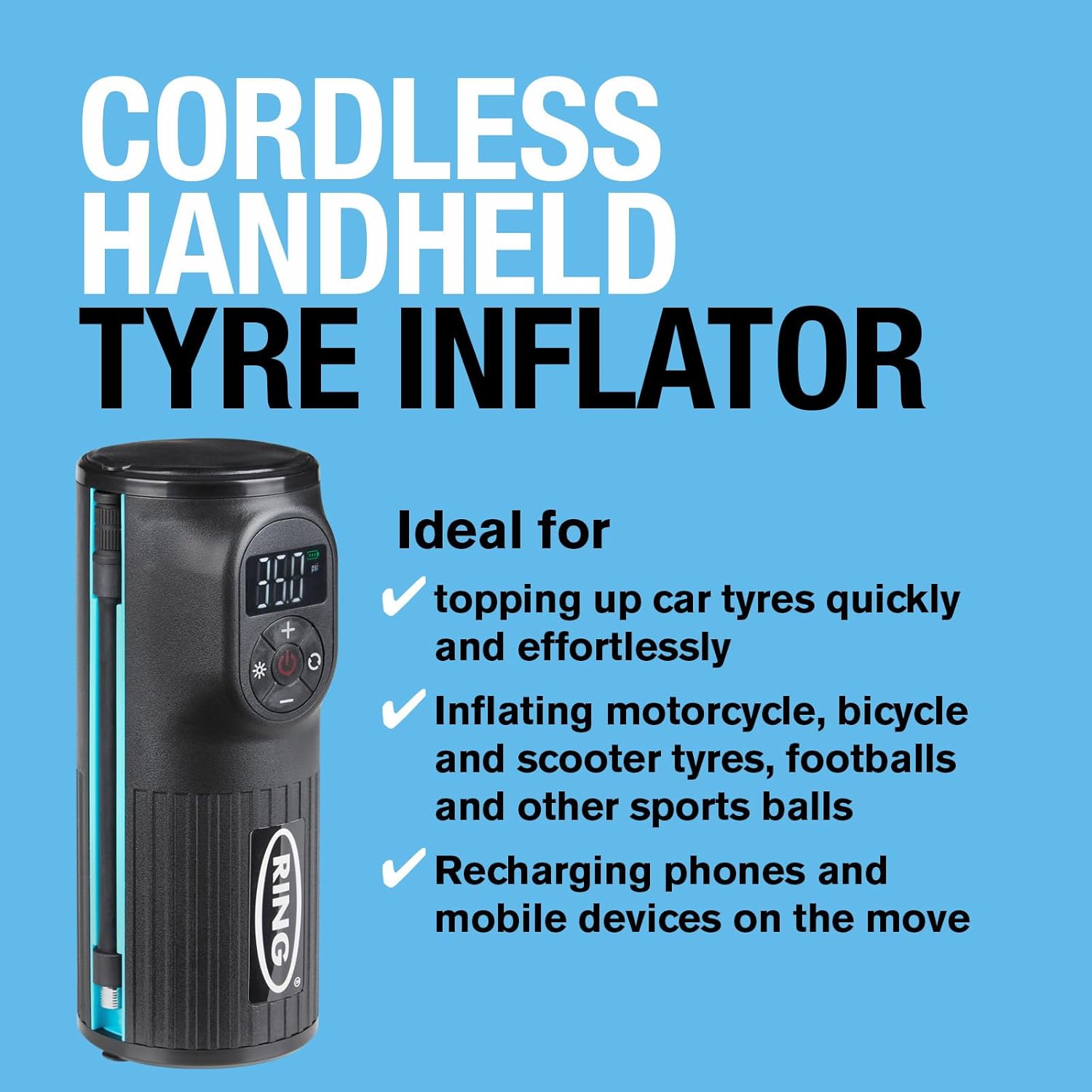 Thumbnail 2 de RING TyreInflate GO 2 cordless tyre inflator 2,000mAh