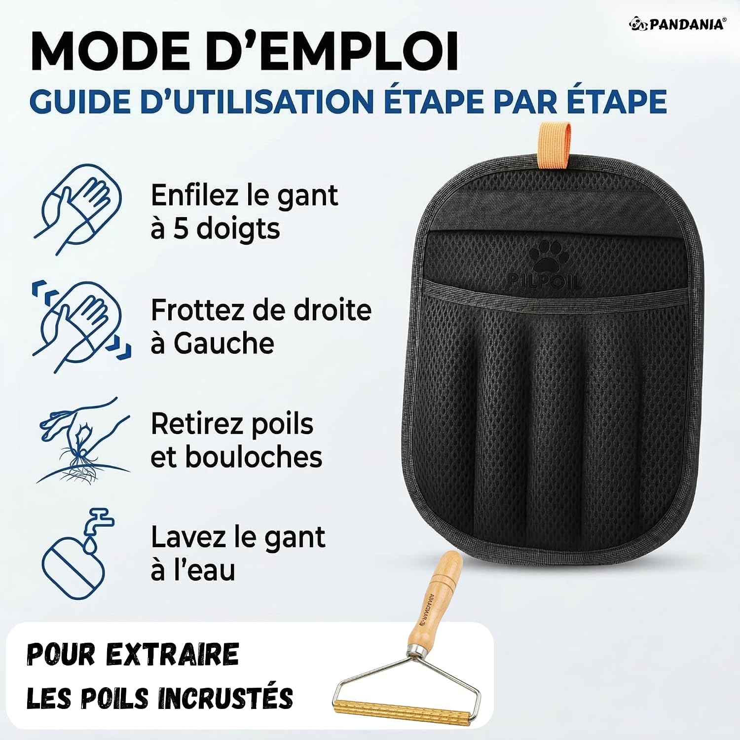 Detalle de Gant Anti Poils Animaux PANDANIA + Rasoir Pro 2-en-1 : duo efficace pour surfaces et textiles