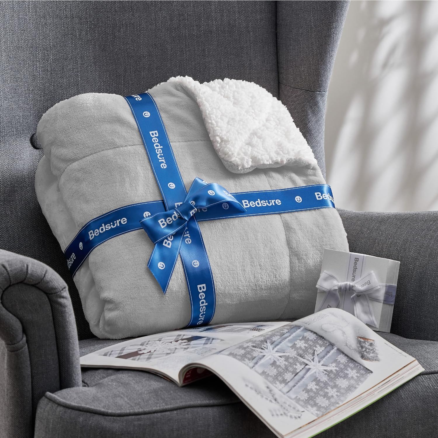 Thumbnail 5 de Bedsure Sherpa Fleece Throw Blanket – Thick, Warm and Reversible 130x150cm (Light Grey)