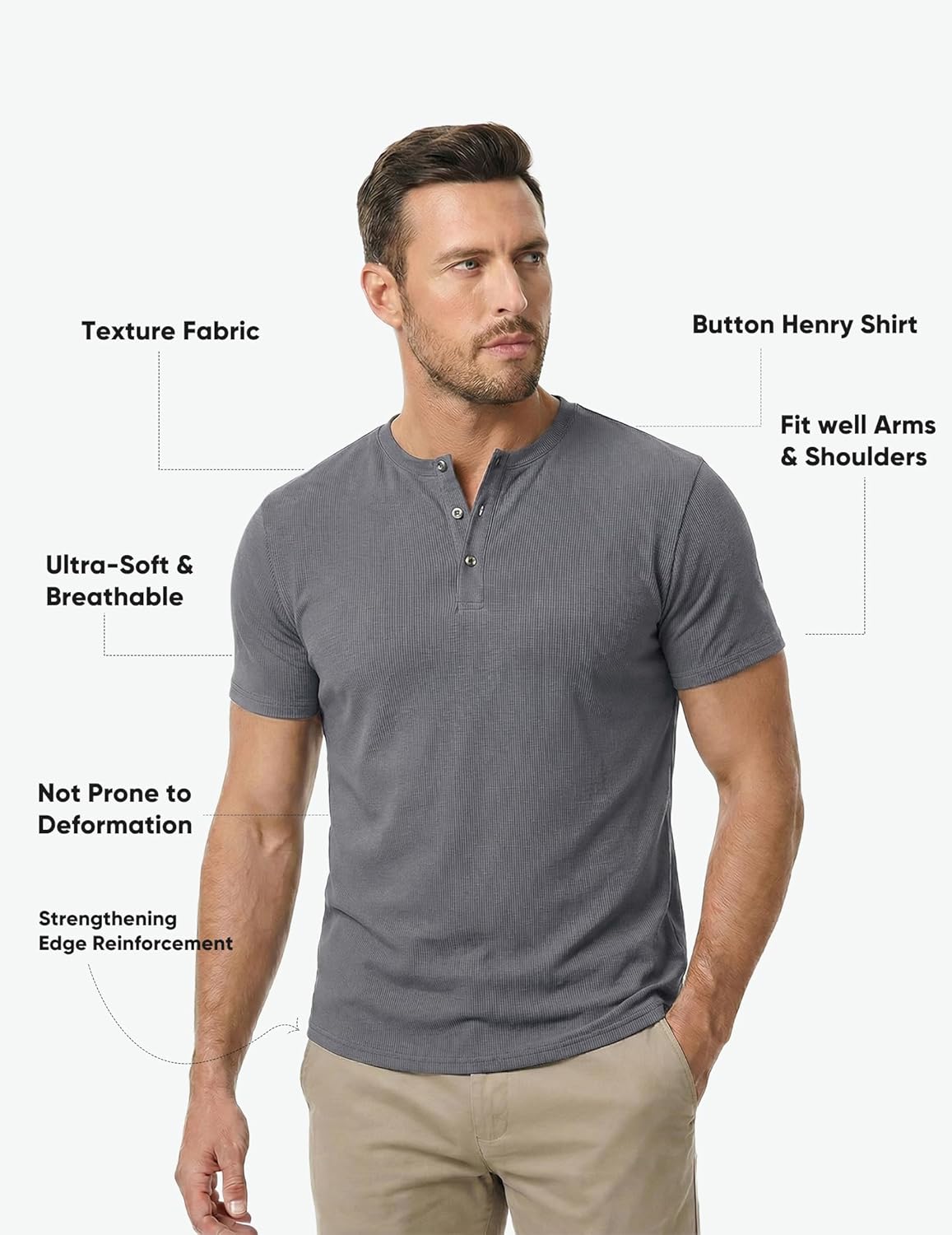 Detalle de JMIERR Men's Muscle Slim Henley Shirts – Button-Front Crewneck Tee for Gym & Casual Wear