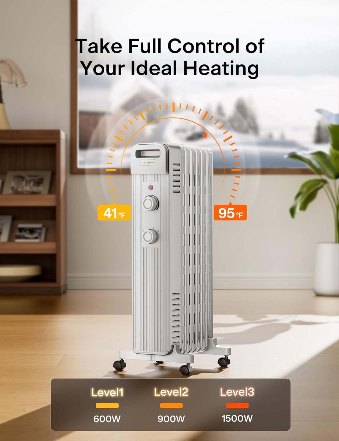 Thumbnail 6 de PELONIS PSHO15M2AUW Oil-Filled Radiator Heater, 1,500W, 3 Heat Settings