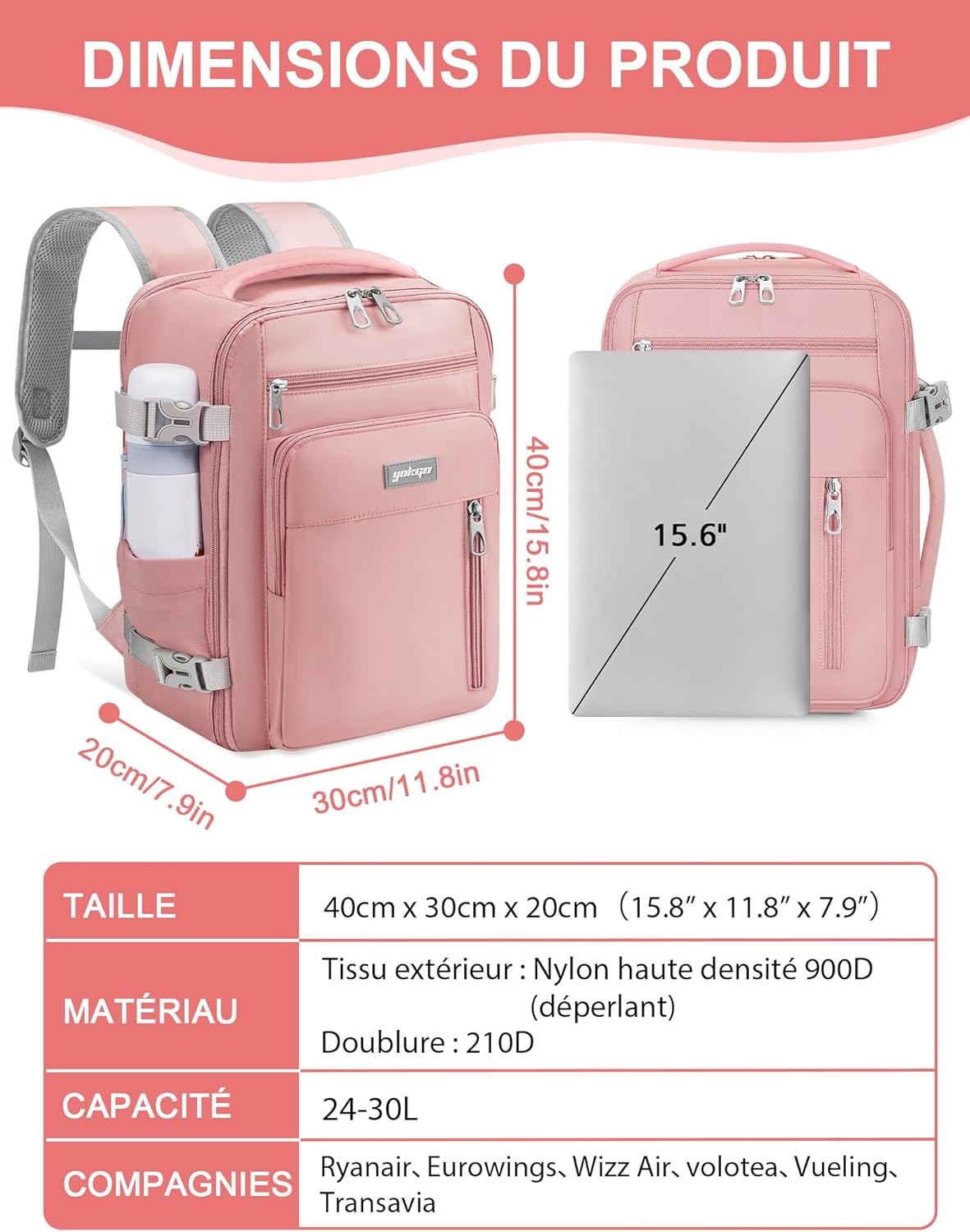 Detalle 2 de YOKGO Sac a Dos Voyage Cabine 24-30L 40x30x20