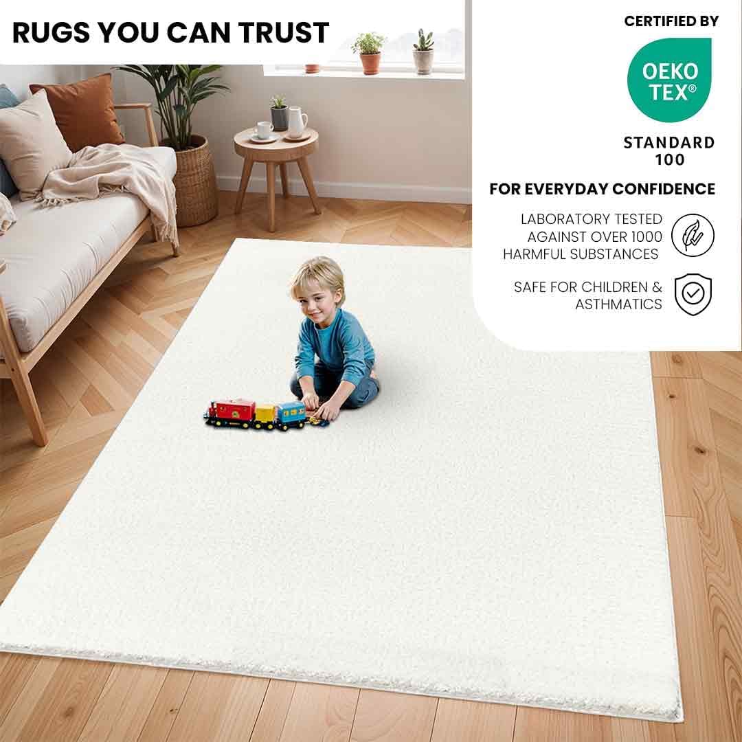 Detalle de Shaggy Berber-style Rug (120x170 cm) by Livabliss in Cream – soft, plush living room & bedroom rug