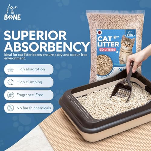Detalle de Fur & Bone 2 x 30L Cat Litter – Ultra Absorbent Biodegradable Wooden Pellets with Natural Scandinavian Timber Aroma