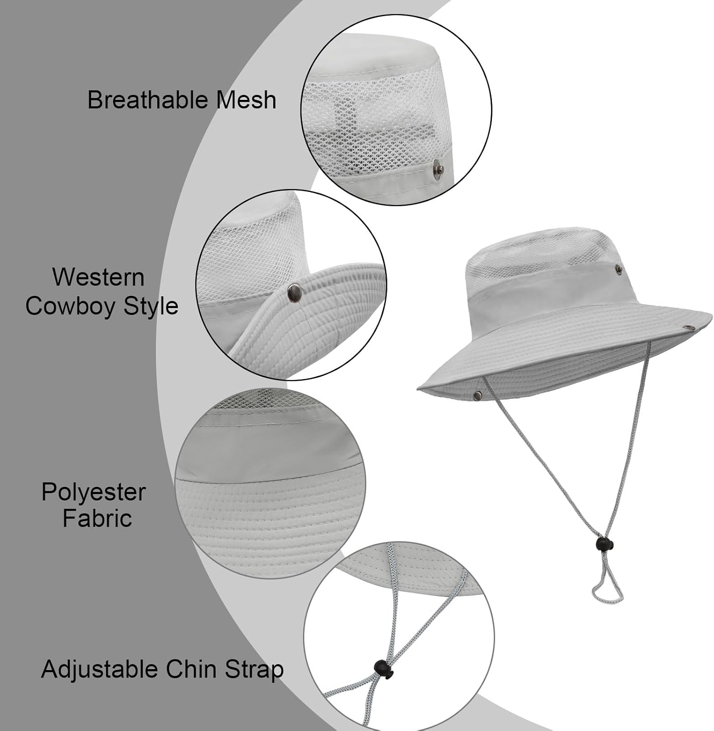 Detalle 2 de LJCZKA Sun Hat Men with Adjustable Chin Strap – Wide Brim Polyester Bucket Hat