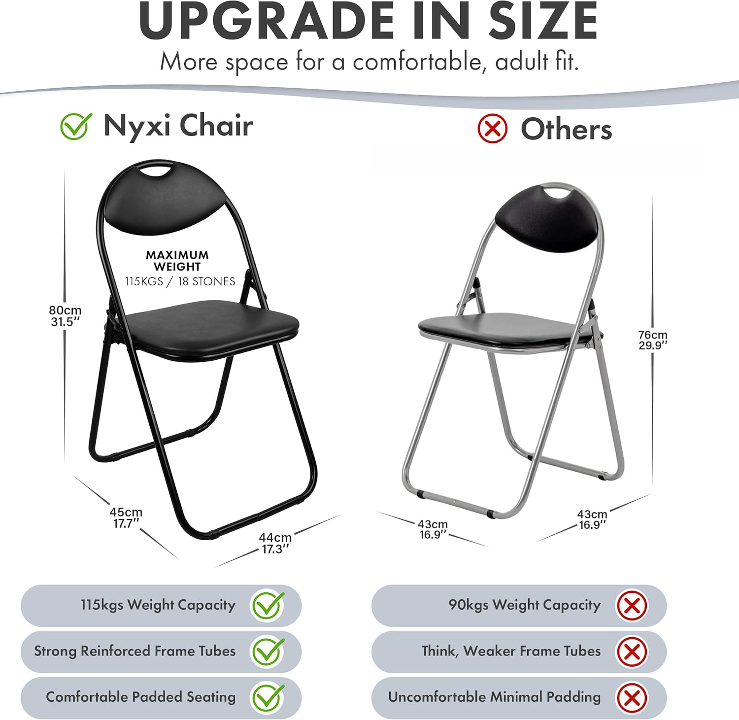 Thumbnail 1 de Nyxi Set of 2 Folding Chair Padded, Paris Faux Leather – Black