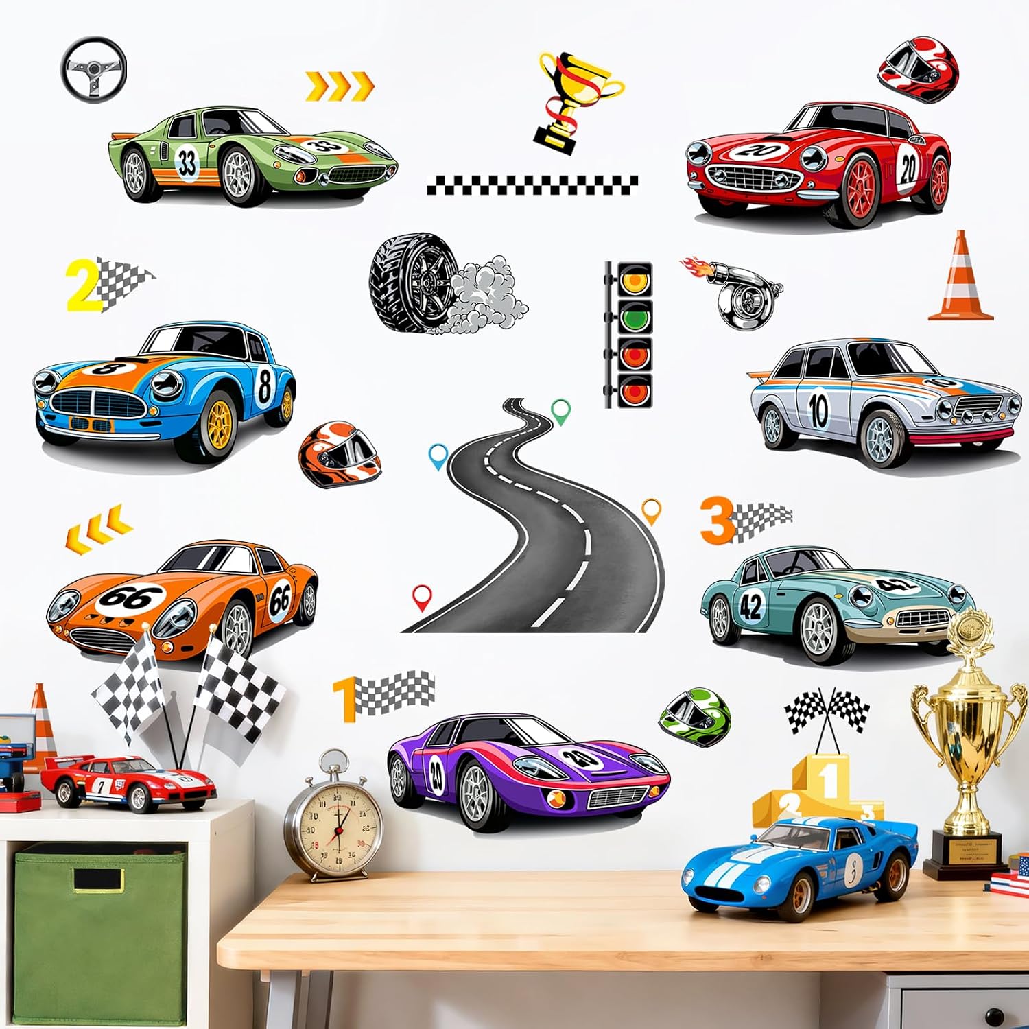 Thumbnail 6 de Tanlaby Wandtattoo Auto 7 Rennwagen – Rennstrecke als Wandaufkleber für Kinderzimmer