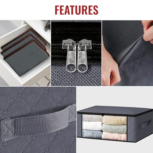 Detalle de edihome | Cajas de Almacenaje para Ropa con Asas Reforzadas (Pack de 3) - Gris Claro
