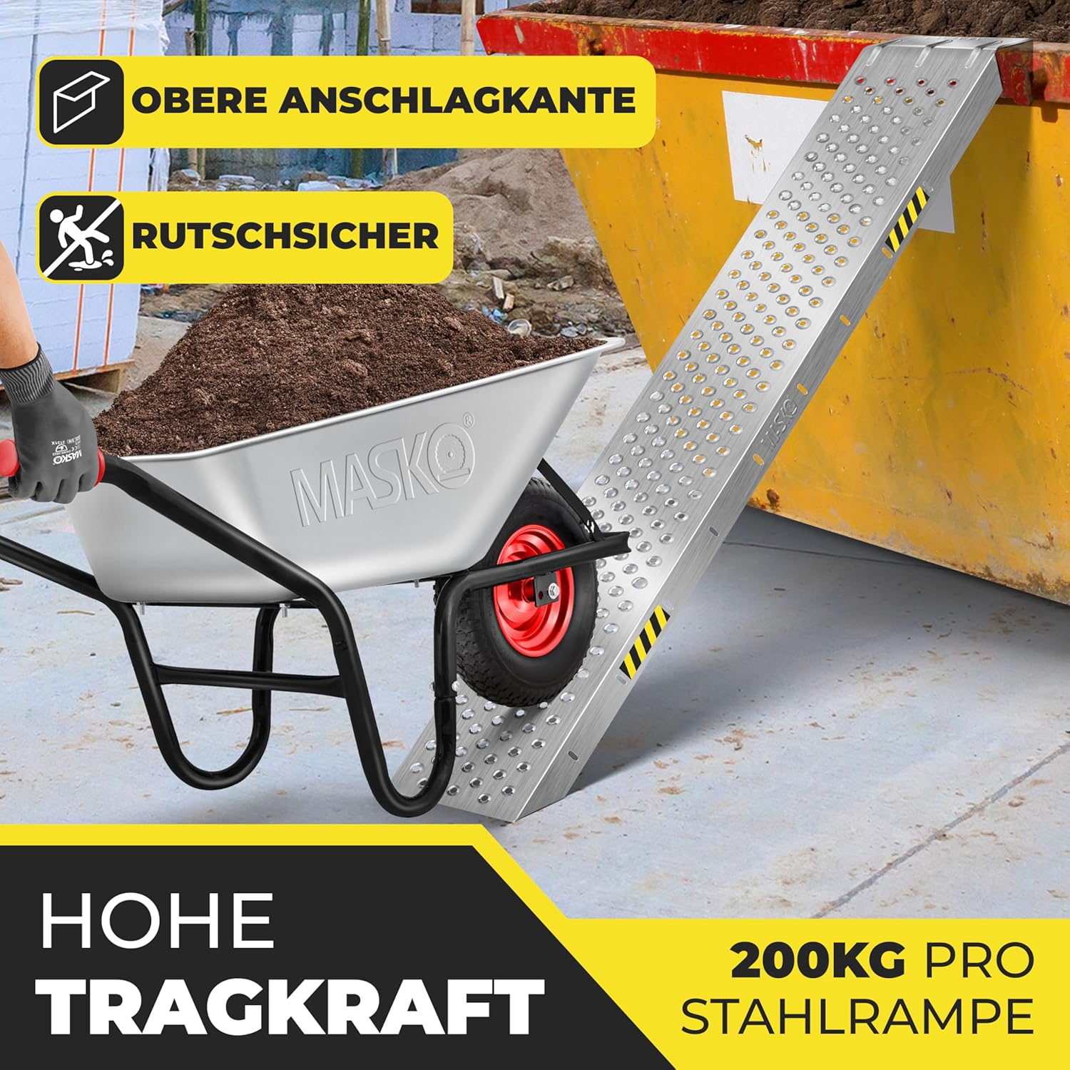 Detalle de MASKO 2X Auffahrrampe (verzinkter Stahl) – Verladerampe/Verladeschiene mit Antirutsch, max. 200 kg pro Rampe (400 kg pro Paar)