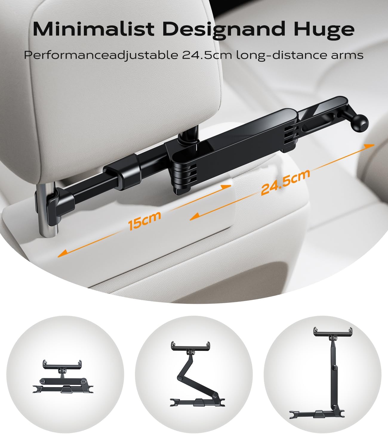 Detalle de AHK Support Tablette Voiture Extensible — Support d'appuie-tête rotatif 360° pour tablettes 4,4–11 pouces