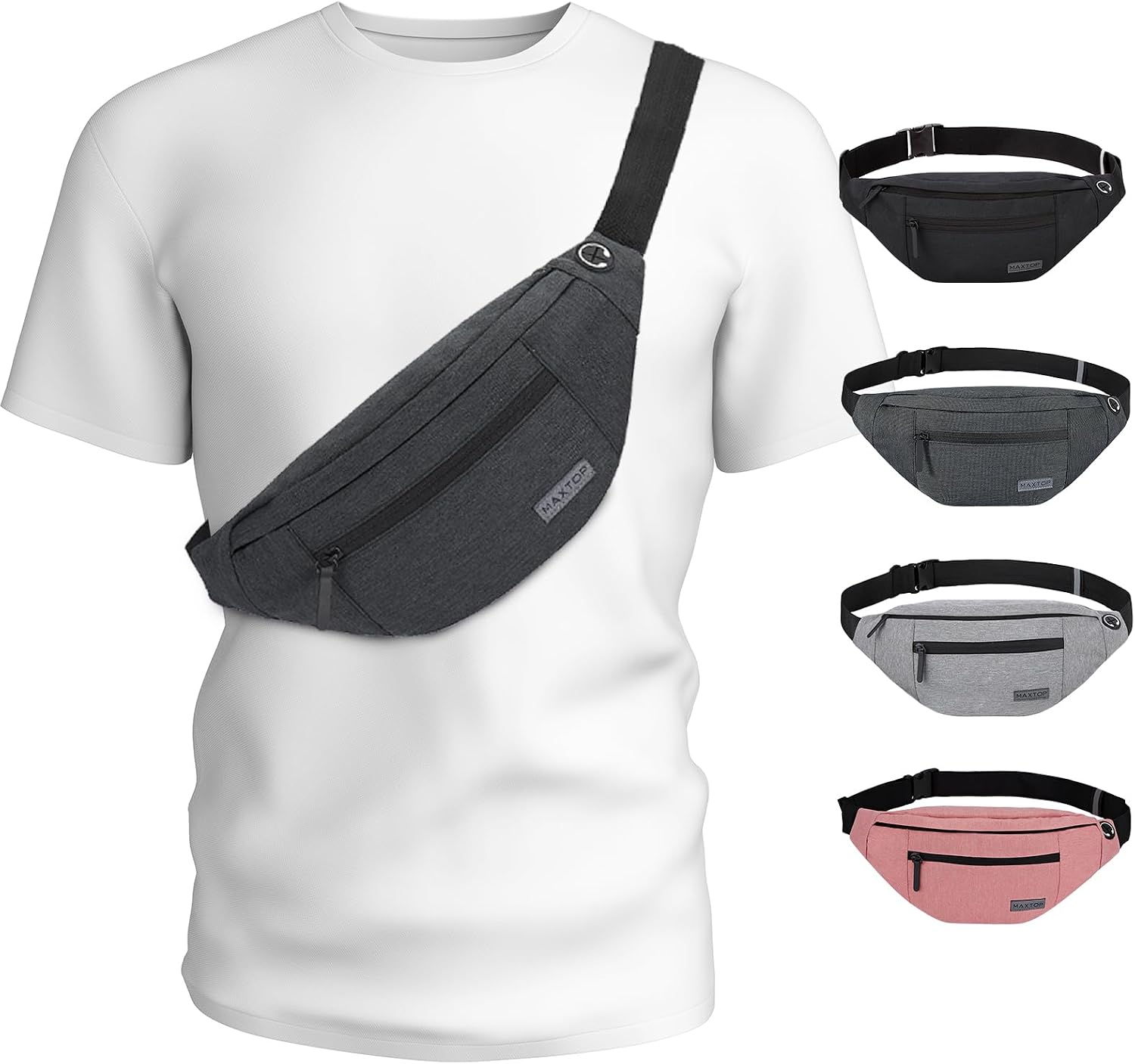 Detalle de MAXTOP Large Bumbag Waist Fanny Pack with Headphone Jack and 4-Zipper Pockets